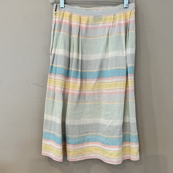 Vintage Linen Silk Skirt‎ Set Women XS Pastel Stripe Anne Crimmins Umi Coastal - Picture 6 of 15